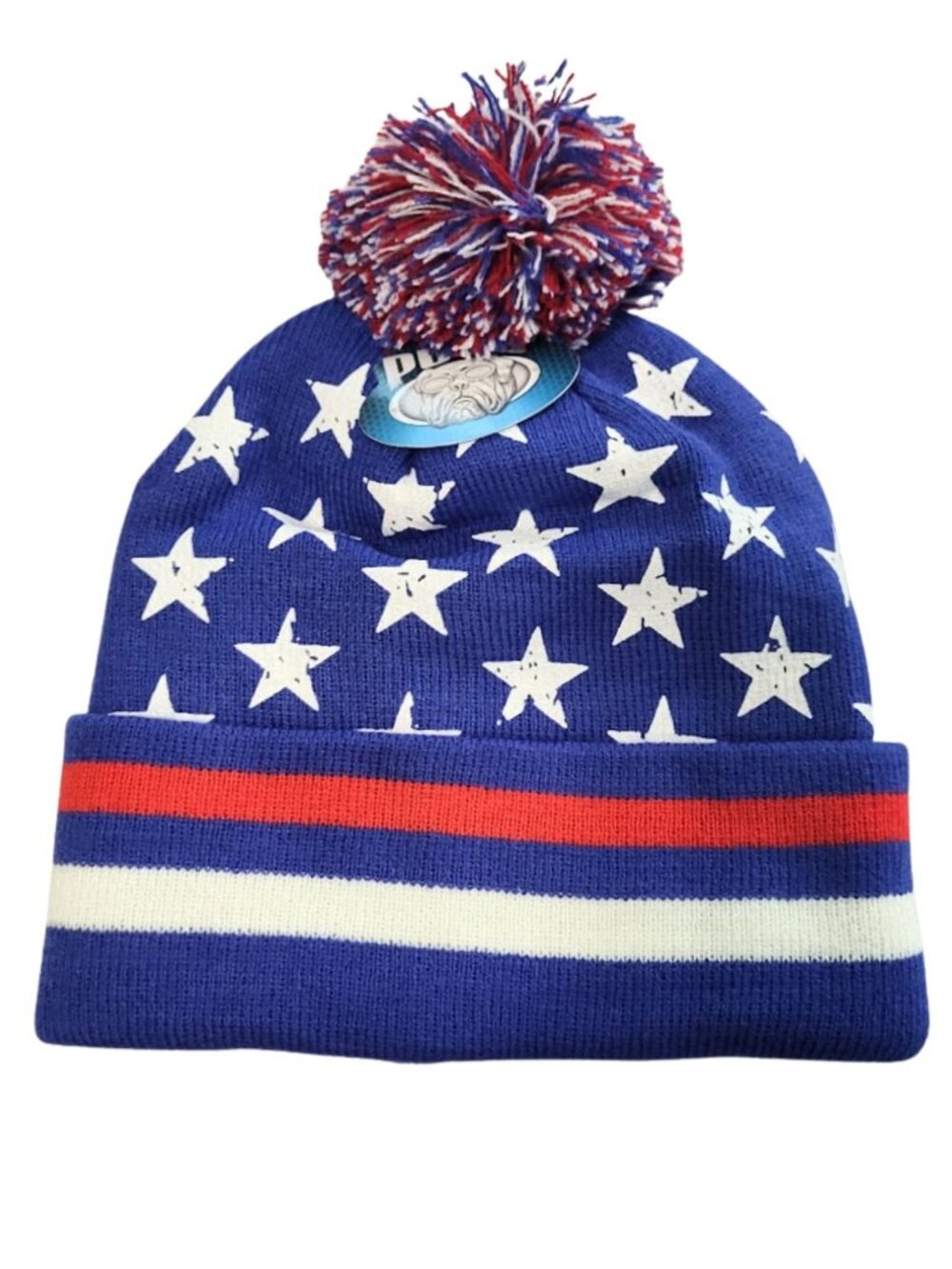 PUGS NWT Red White & Blue Stars & Stripes Patriotic Beanie Hat - Unisex OS